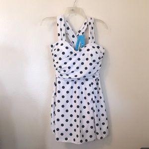 Woman swimsuit white with black polka dots